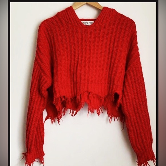 Gorgeous NWT ♥️WILDFOX DISTRESSED HOODED SWEATER. Beautiful red for Valentine’s - Picture 6 of 7